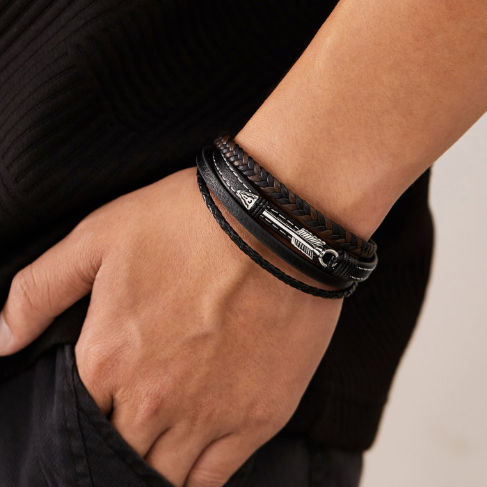 Bratara piele neagra si maro cu sageata din inox – Simbol al directiei si determinarii [13]