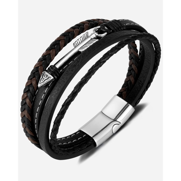 Bratara piele neagra si maro cu sageata din inox – Simbol al directiei si determinarii [15]