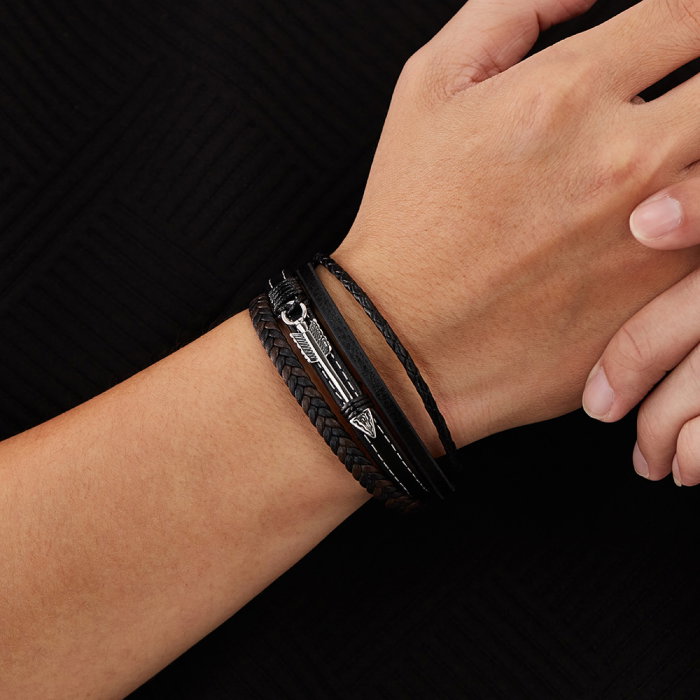 Bratara piele neagra si maro cu sageata din inox – Simbol al directiei si determinarii [2]