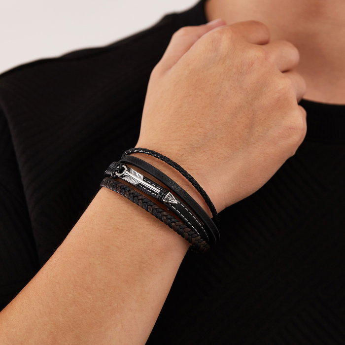 Bratara piele neagra si maro cu sageata din inox – Simbol al directiei si determinarii [12]