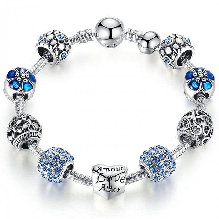 Bratara fantezie BeSpecial BSTF0002 placata cu argint, cu talismane albastre [6]