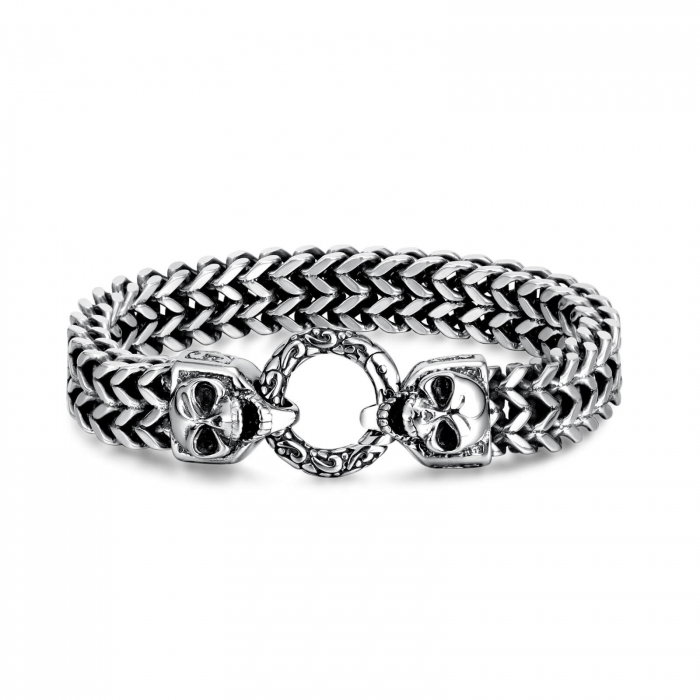 Bratara plata din inox cu cranii [1]