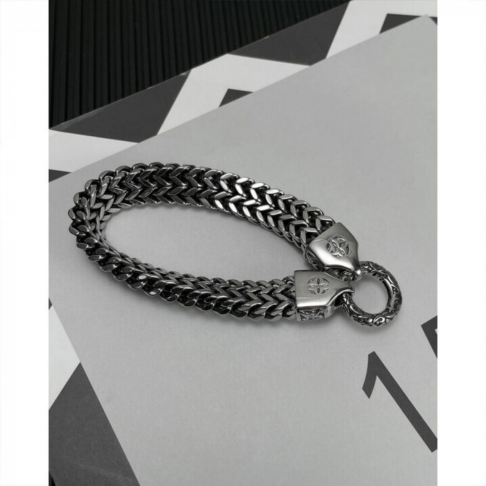 Bratara plata din inox cu cranii [5]