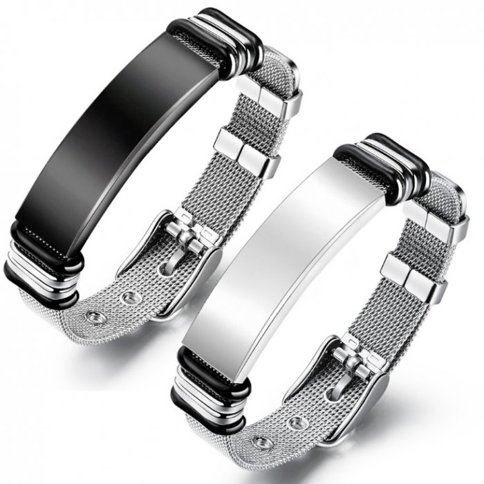 Bratara reglabila din inox cu placuta argintie [5]