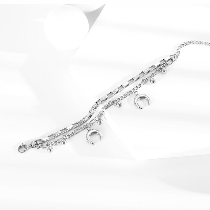 Bratara reglabila dubla din inox cu semiluna si bilute [2]