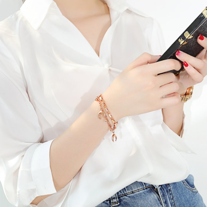 Bratara reglabila dubla din inox cu semiluna si bilute [6]