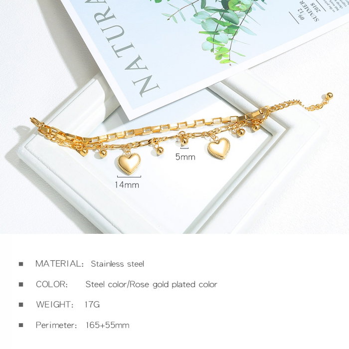 Bratara reglabila dubla din inox cu inimi si bilute [5]