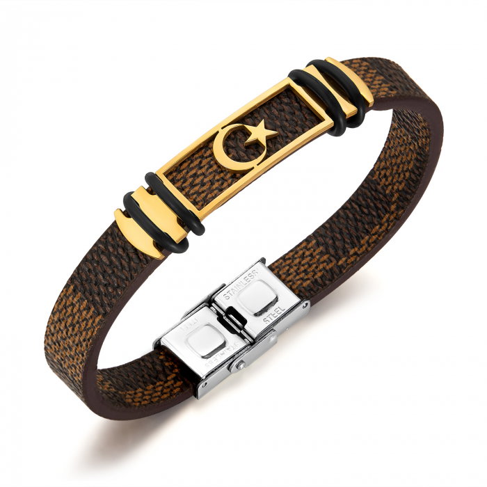 Bratara Steaua si Semiluna cu placuta din inox si piele [1]