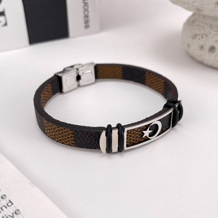 Bratara Steaua si Semiluna cu placuta din inox si piele [5]