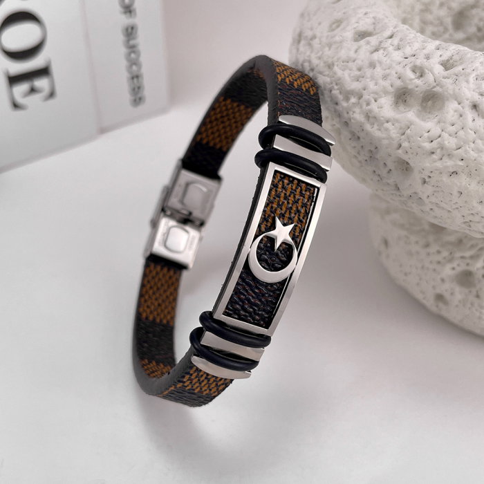 Bratara Steaua si Semiluna cu placuta din inox si piele [3]