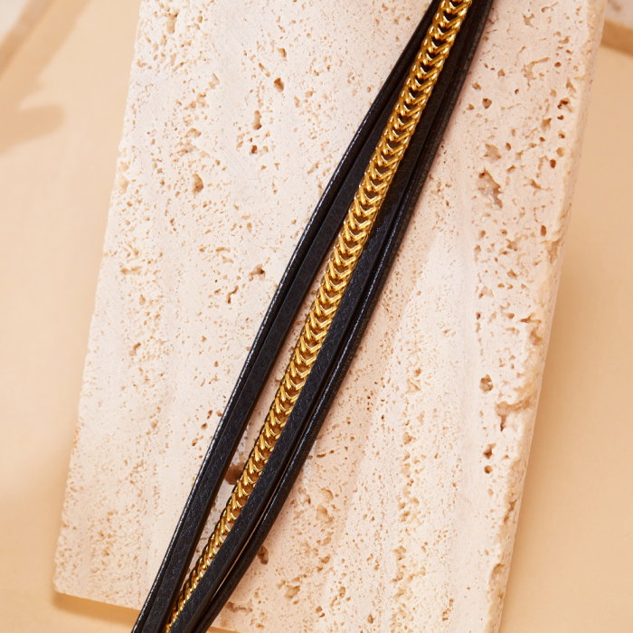 Bratara Trend inox si piele impletita [7]