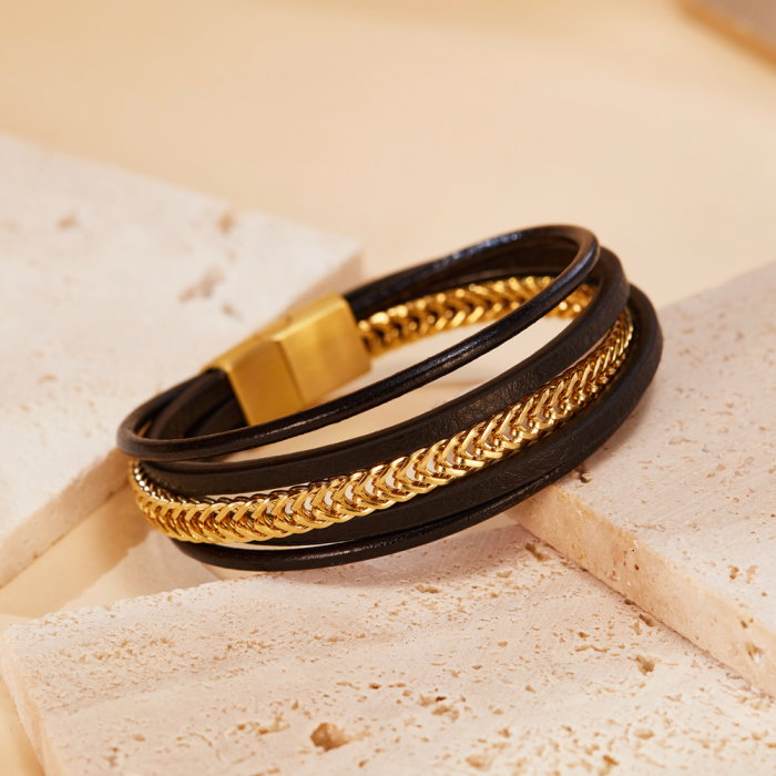 Bratara Trend inox si piele impletita [4]