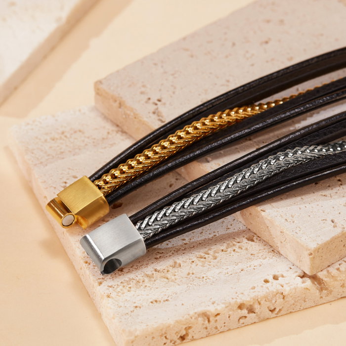 Bratara Trend inox si piele impletita [5]