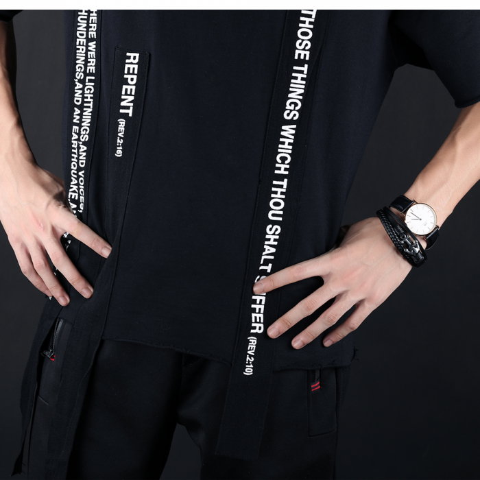 Bratara tripla din inox si piele neagra cu ancora [4]