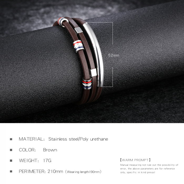 Bratara tripla din inox si piele neagra cu drapelul Frantei [11]