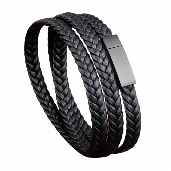 Bratara tripla din piele naturala impletita si inchizatoare din inox [1]