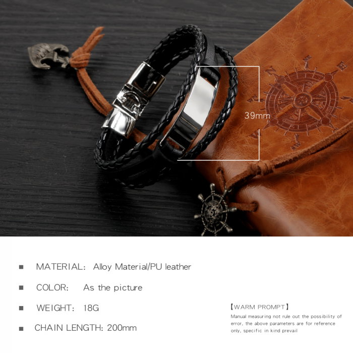 Bratara tripla din piele si aliaj cu placuta argintie [3]