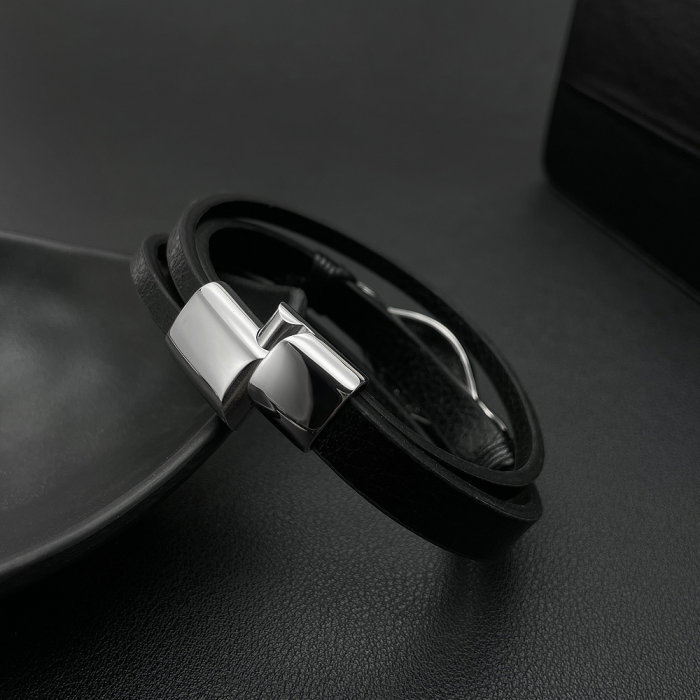 Bratara tripla inox, piele si craniu [8]