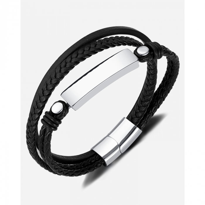 Bratara tripla inox si piele impletita [15]