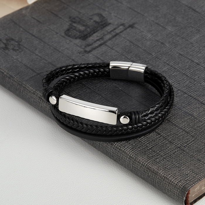 Bratara tripla inox si piele impletita [14]