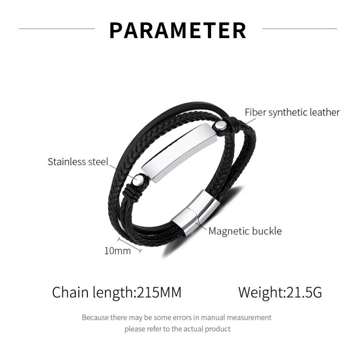 Bratara tripla inox si piele impletita [10]