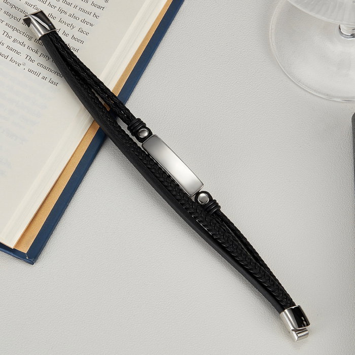 Bratara tripla inox si piele impletita [3]