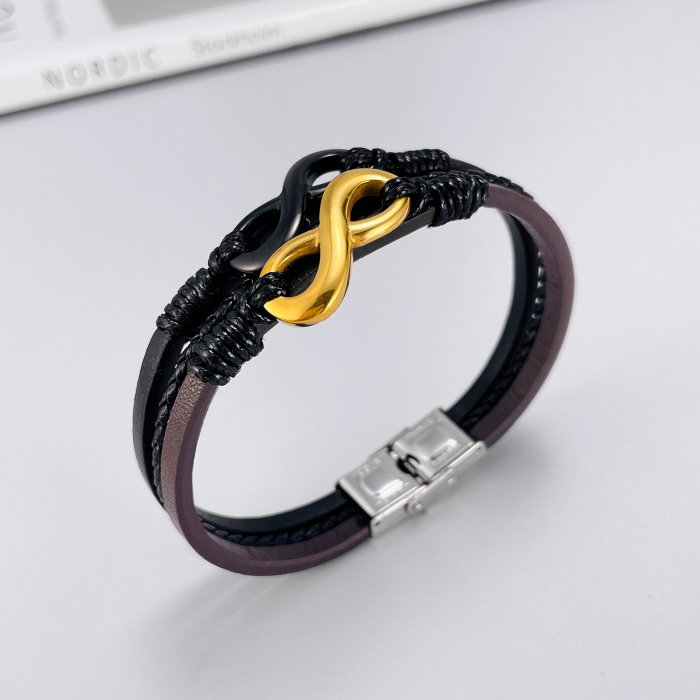 Bratara tripla inox si piele Infinity [11]