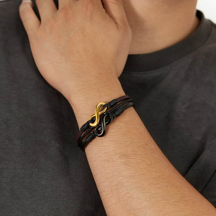 Bratara tripla inox si piele Infinity [4]