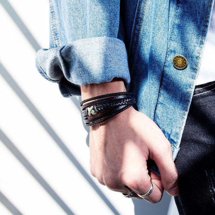 Bratara X Factor din inox si piele neagra [12]