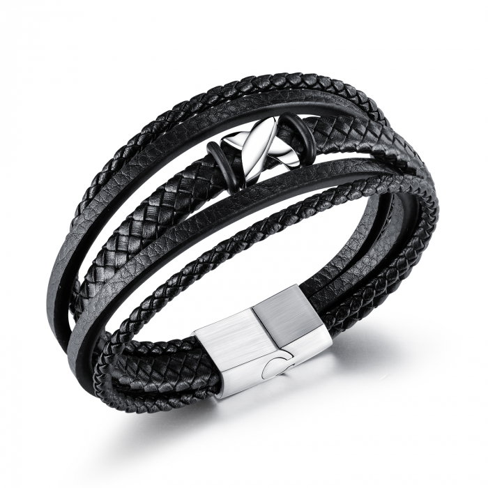 Bratara X Factor din inox si piele neagra [1]