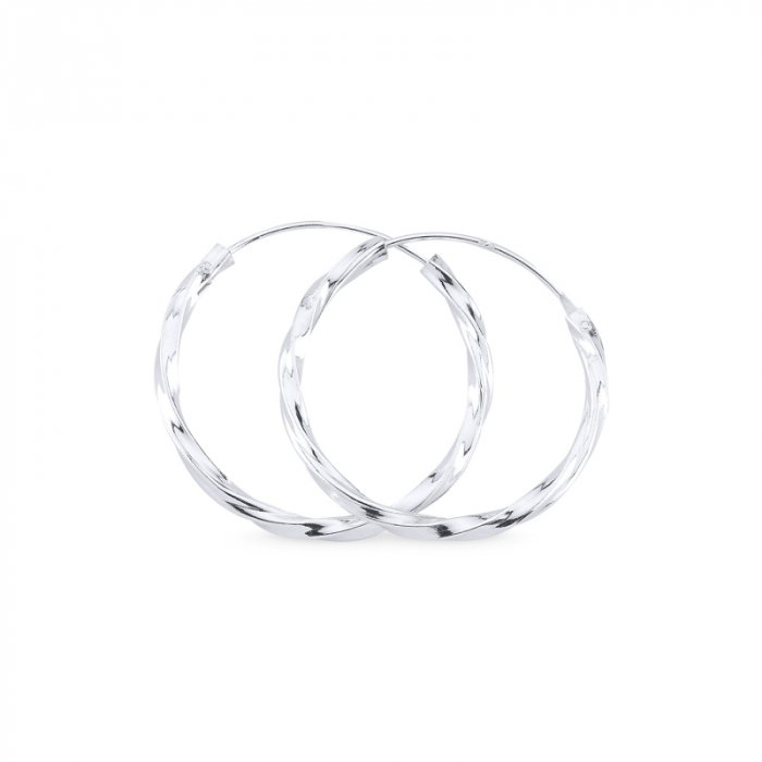 Cercei agint cu cerc răsucit de 25 mm placati cu rodiu [1]