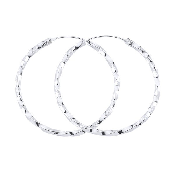 Cercei agint cu cerc răsucit de 45 mm placati cu rodiu [1]