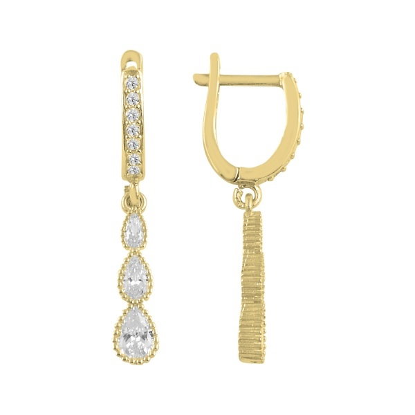 Cercei agint cu pendul si zirconii in forma de picatura placati cu aur [1]