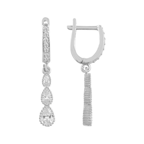 Cercei agint cu pendul si zirconii in forma de picatura placati cu rodiu [1]