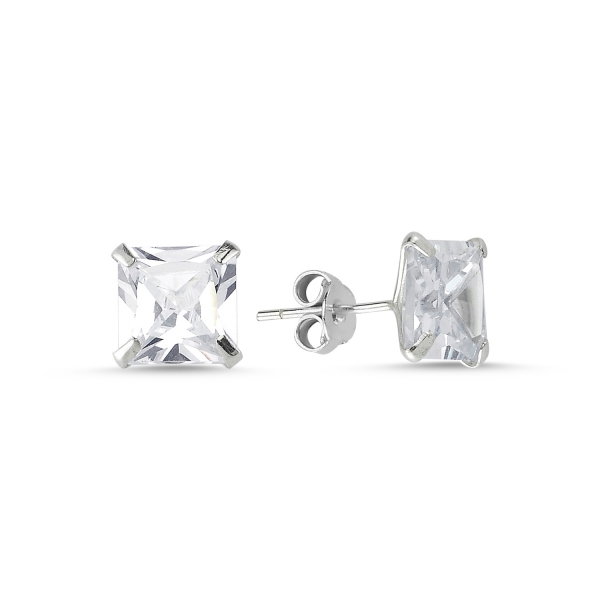 Cercei agint Solitaire cu zirconii patrate 7 mm [1]