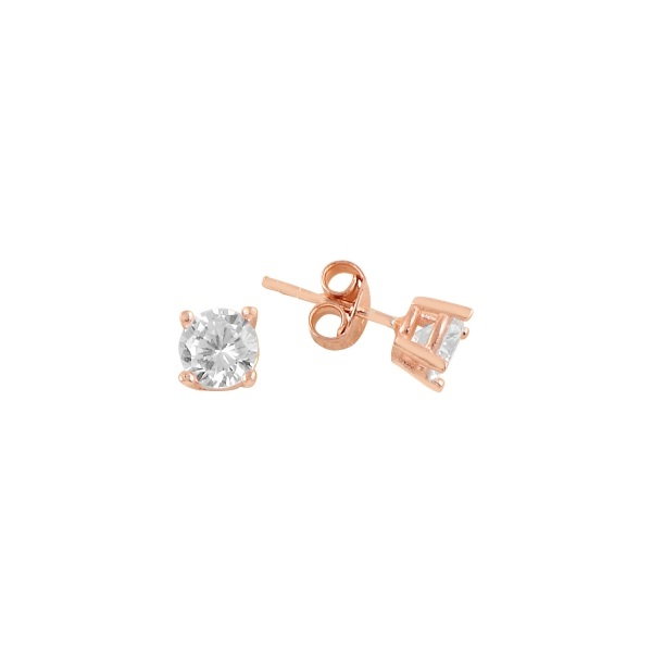 Cercei agint Solitaire cu zirconii de 4 mm placati cu aur roz [1]