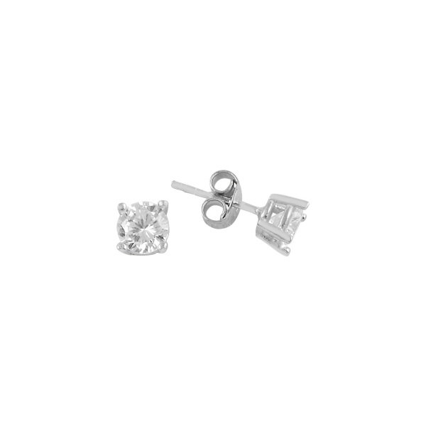 Cercei agint Solitaire cu zirconii de 5 mm placati cu rodiu [1]