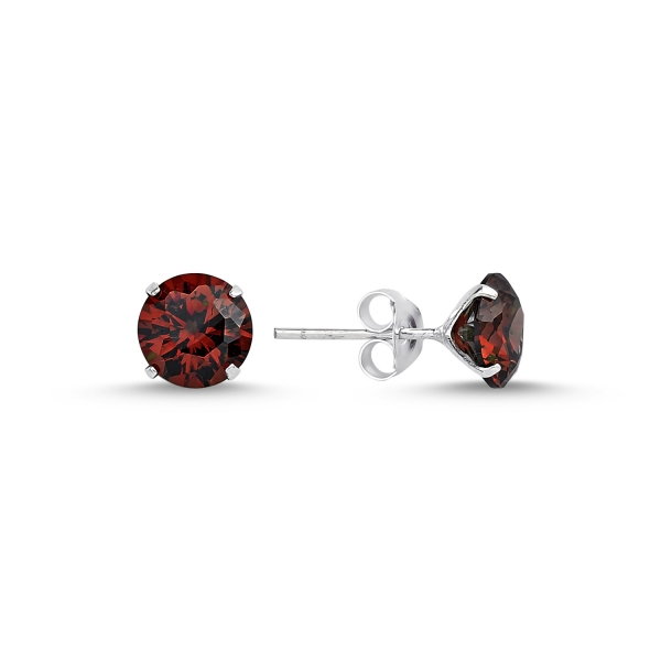Cercei agint Solitaire rotunzi cu zirconii granat de 7 mm [1]