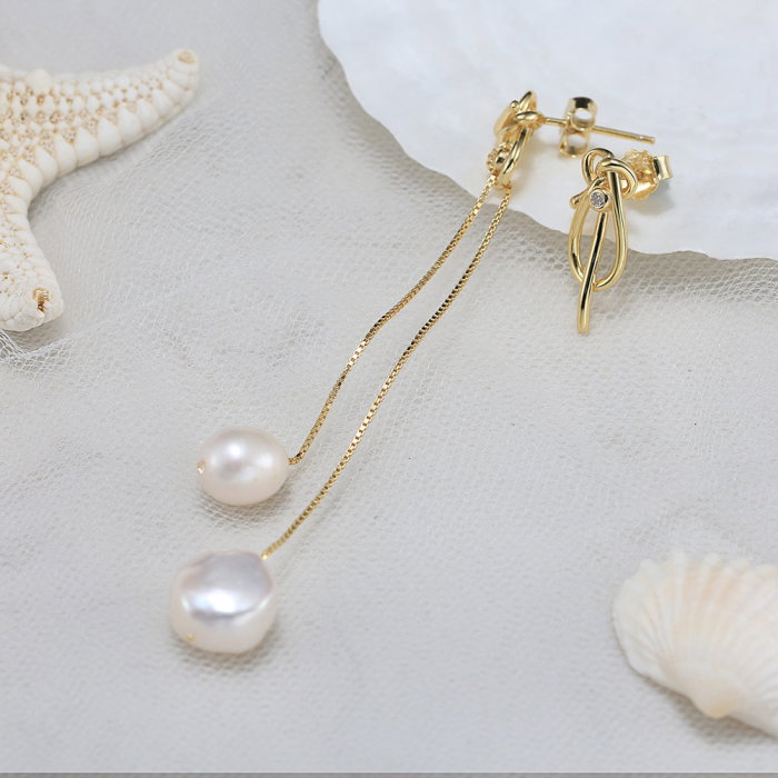 Cercei argint 925 asimetrici placati cu aur 14K cu perle naturale [5]