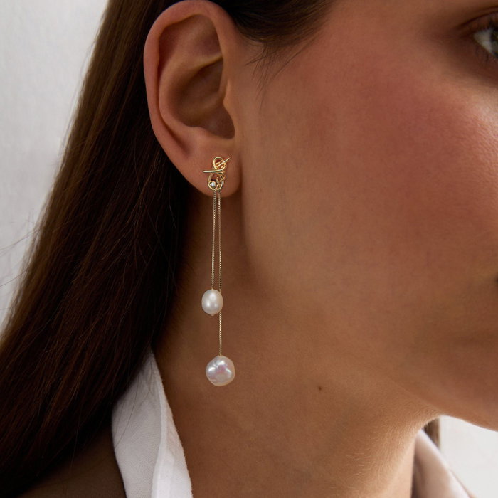 Cercei argint 925 asimetrici placati cu aur 14K cu perle naturale [4]