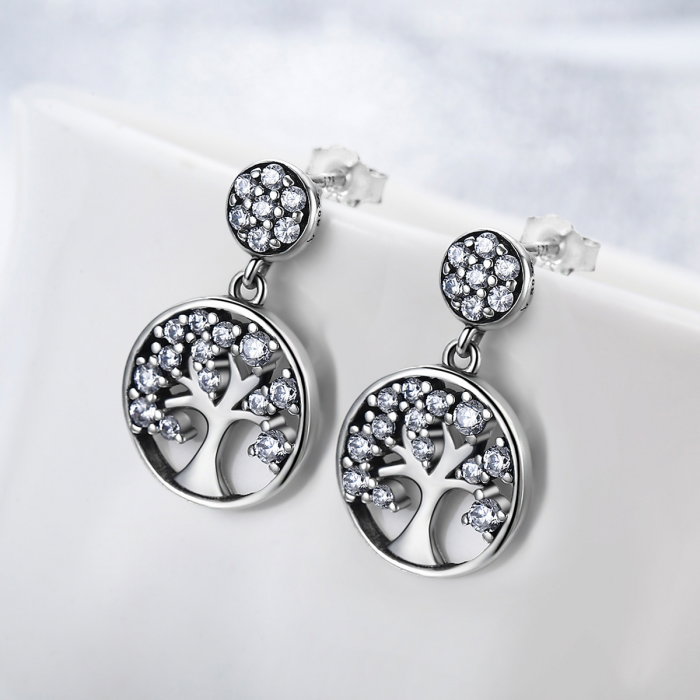 Cercei argint 925 cu copacul vietii si zirconii albe - Be Nature  EST0006 [2]
