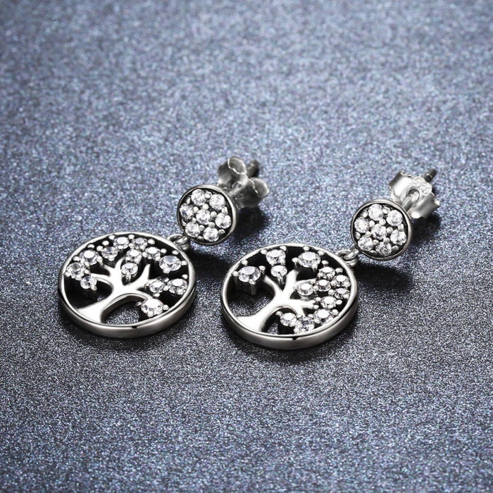Cercei argint 925 cu copacul vietii si zirconii albe - Be Nature  EST0006 [3]