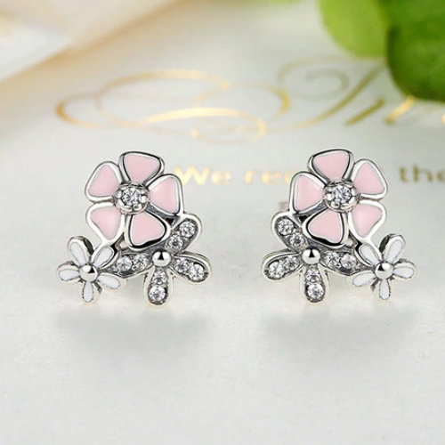 Cercei argint 925 cu floricele si zirconii albe - Be Nature EST0001 [7]