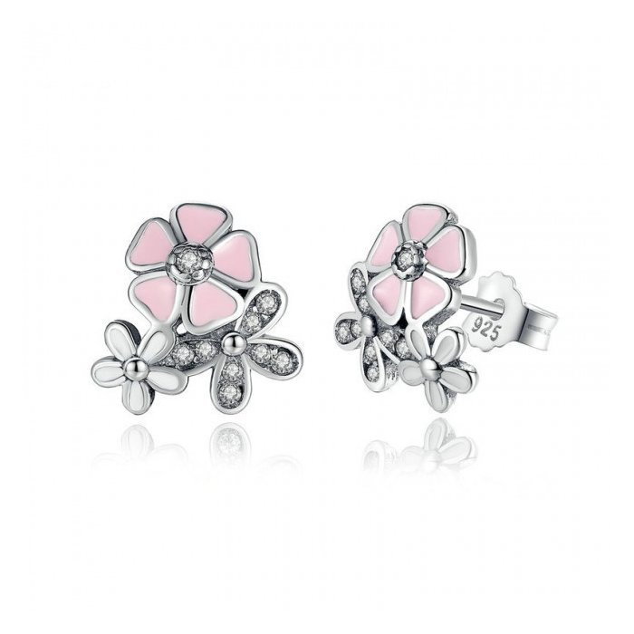 Cercei argint 925 cu floricele si zirconii albe - Be Nature EST0001 [1]