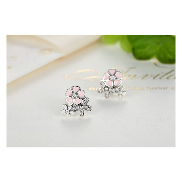 Cercei argint 925 cu floricele si zirconii albe - Be Nature EST0001 [5]