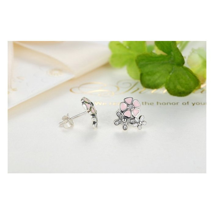 Cercei argint 925 cu floricele si zirconii albe - Be Nature EST0001 [3]