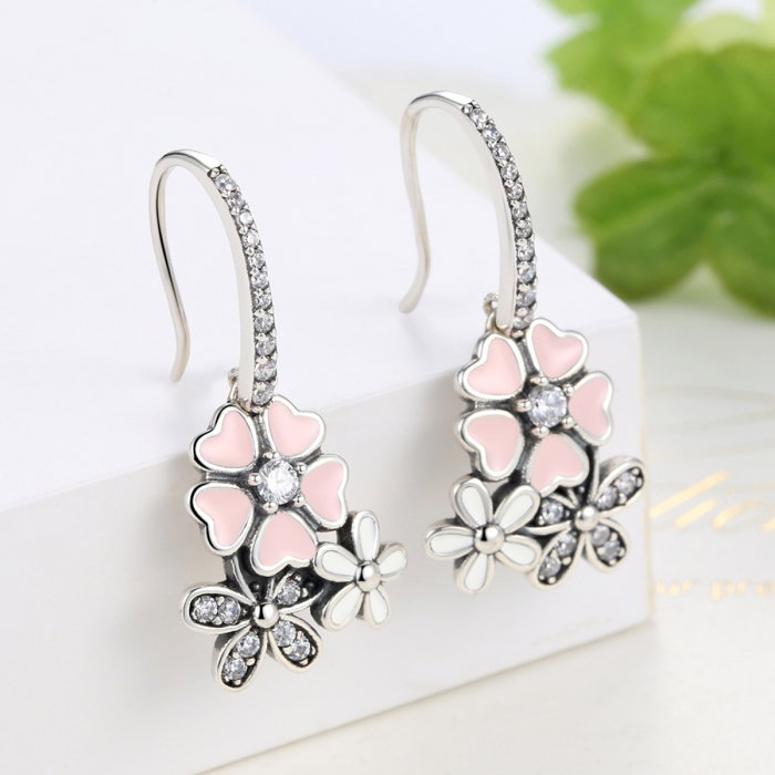 Cercei argint 925 cu floricele si zirconii albe - Be Nature EST0003 [5]