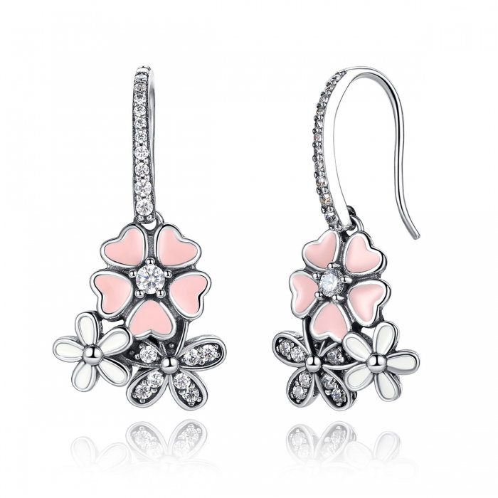 Cercei argint 925 cu floricele si zirconii albe - Be Nature EST0003 [1]