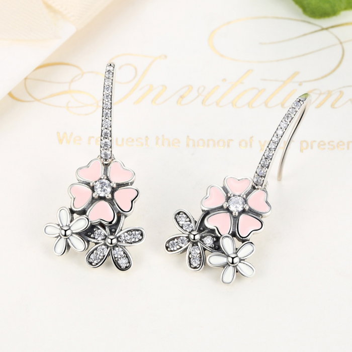 Cercei argint 925 cu floricele si zirconii albe - Be Nature EST0003 [4]