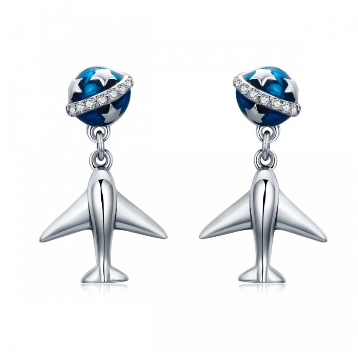Cercei argint 925 cu planete, stelute, avioane si zirconii - Be Nature EST0020 [1]